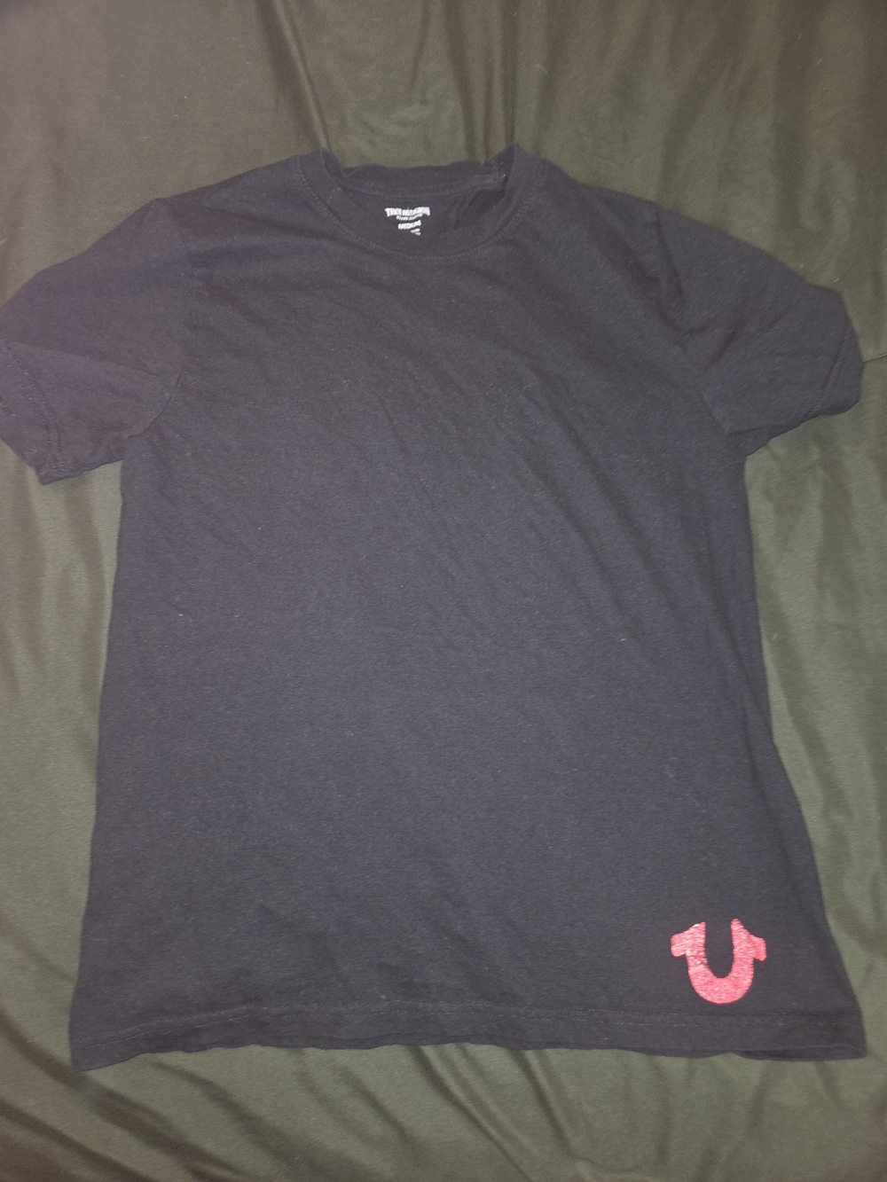 True Religion Black Short Sleeve Tee with Red Logo
